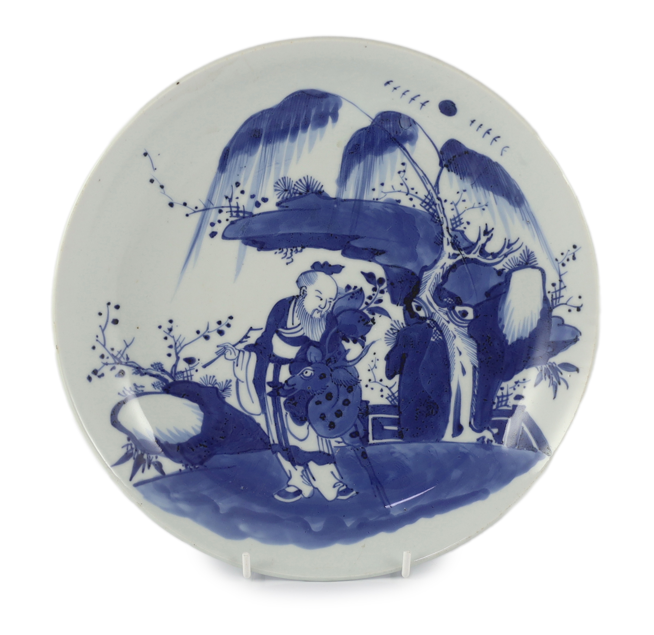 A Chinese blue and white ‘Shou Lao’ dish, Yongzheng period